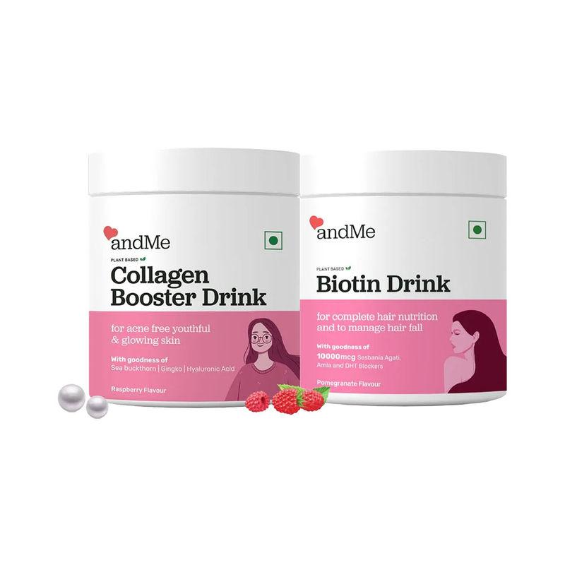 andme plant based anti- ageing collagen booster + andme plant based biotin powder (combo pack)