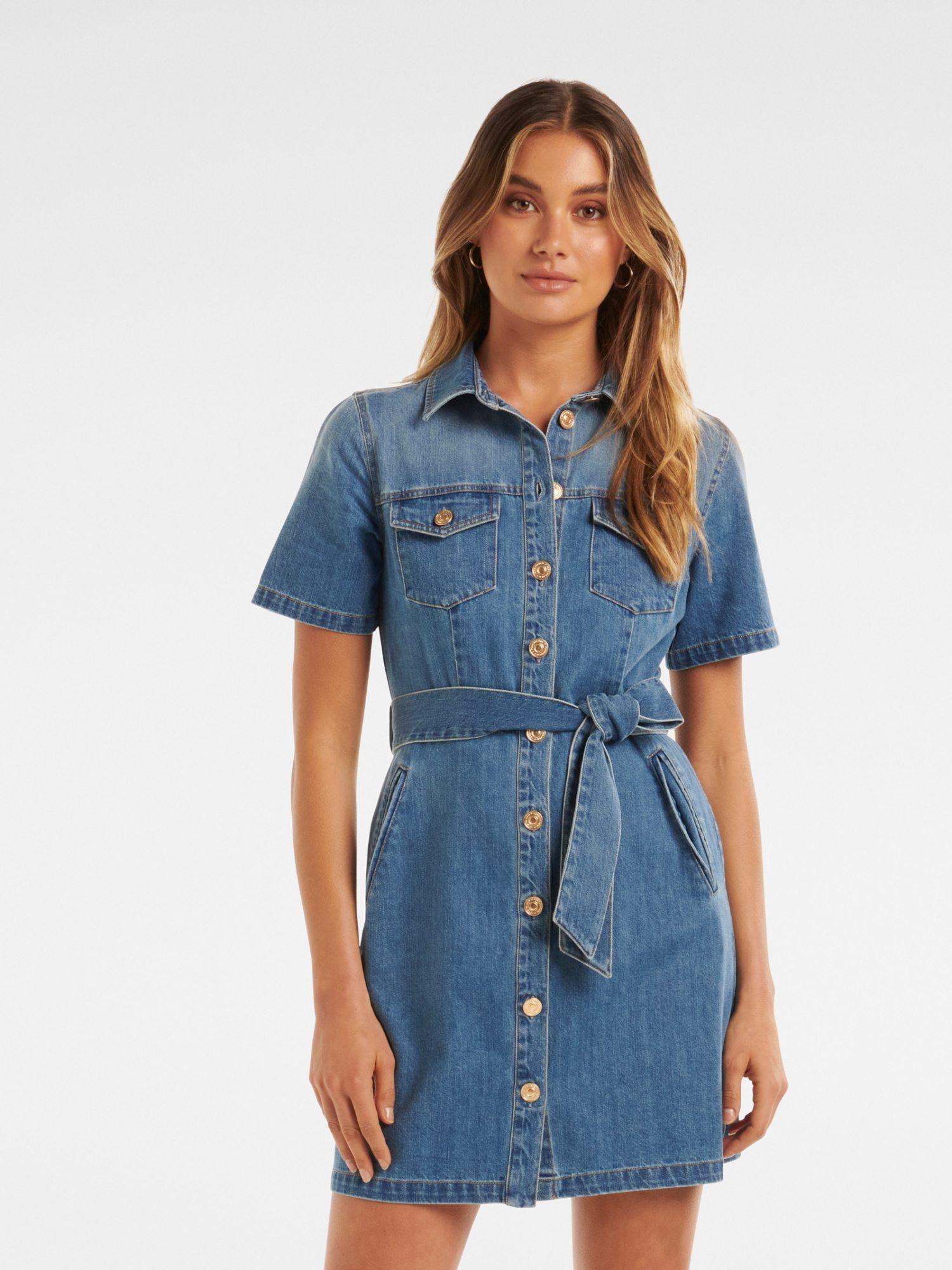 andrea denim half sleeve shirt dress (set of 2)