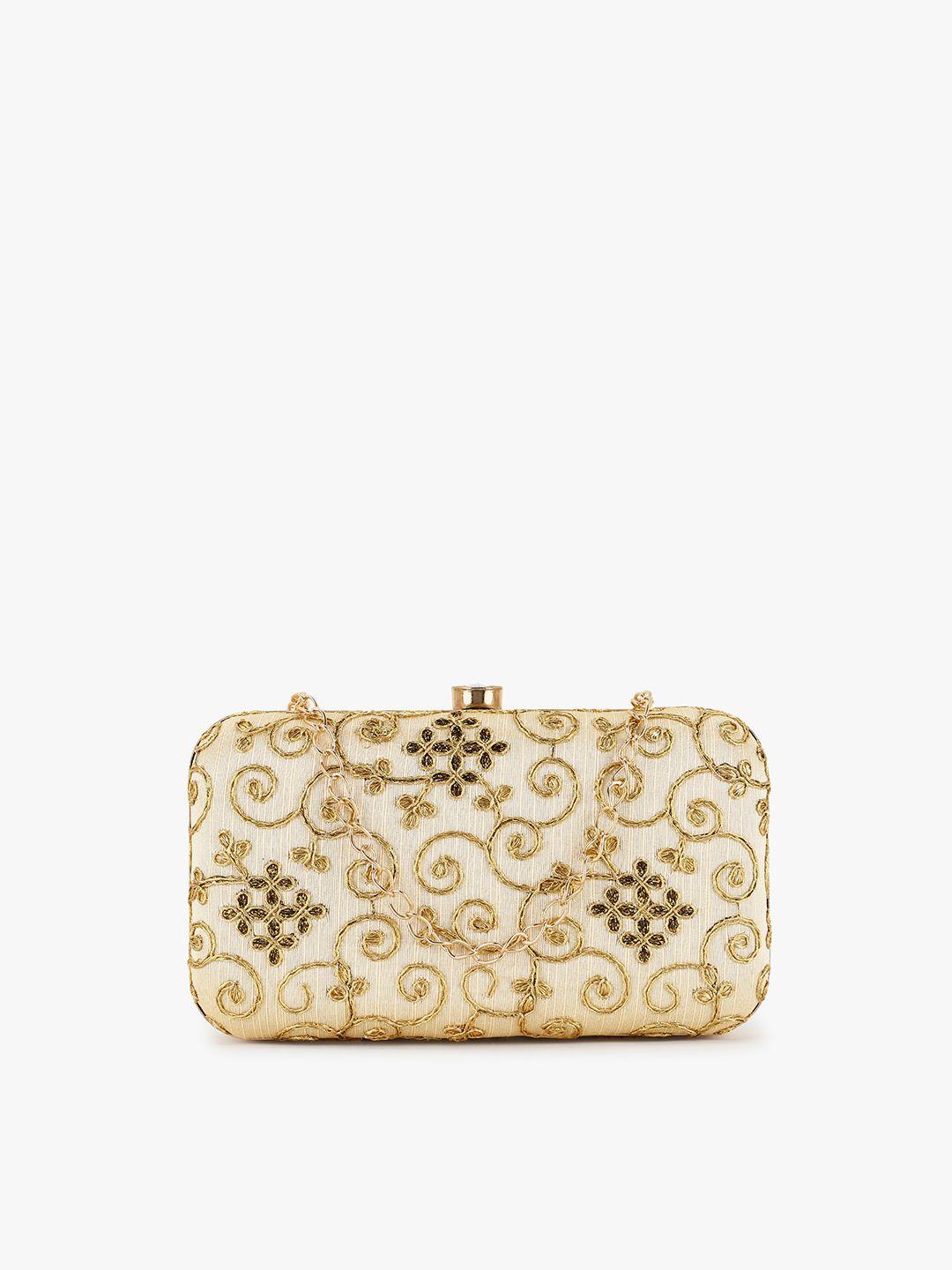 anekaant beige embroidered box clutch