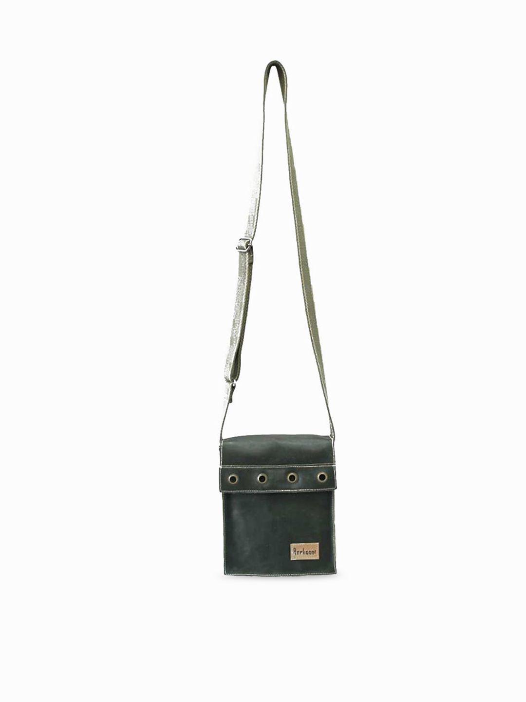 anekaant khaki leather structured sling bag