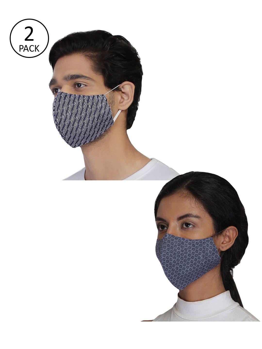 anekaant unisex pack of 2 blue printed 3-ply cloth masks