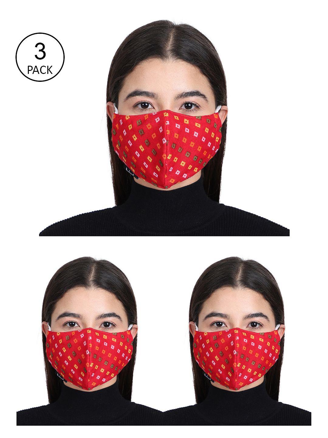 anekaant unisex pack of 3 red & green printed 3-layer outdoor face masks