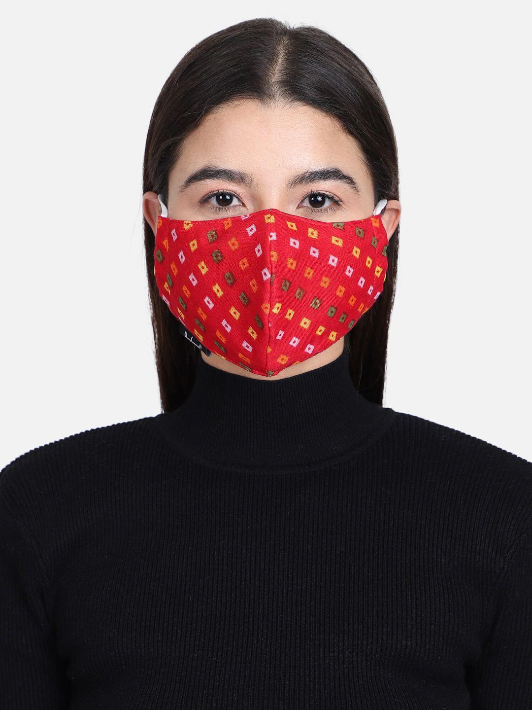 anekaant unisex red & white printed 3-ply reusable cloth mask