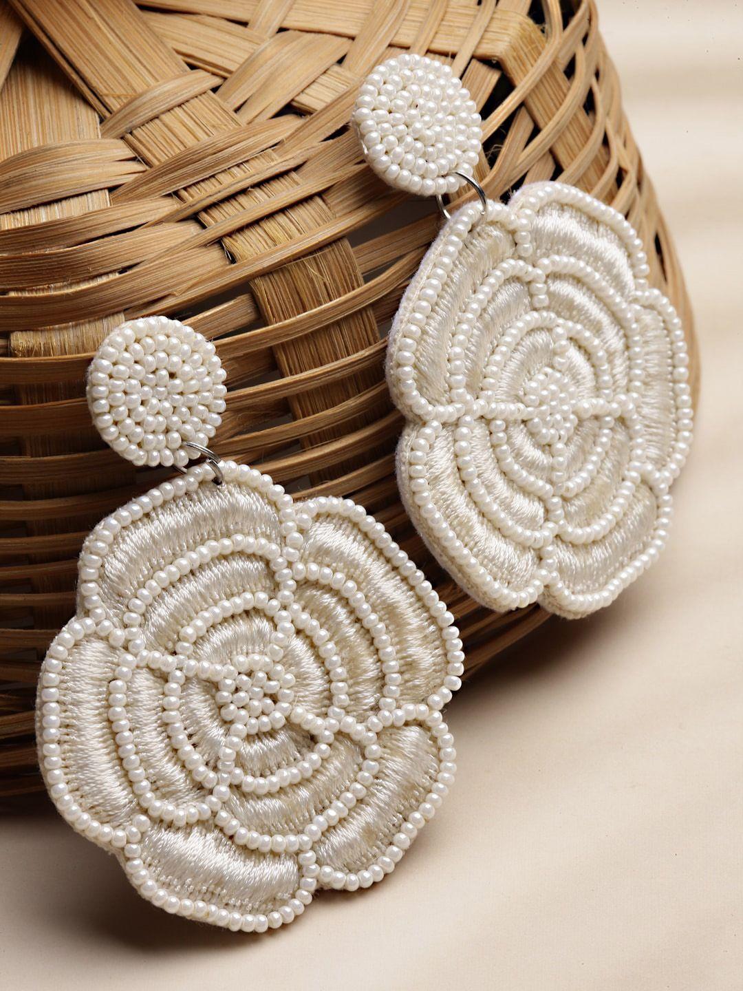 anekaant white floral drop earrings