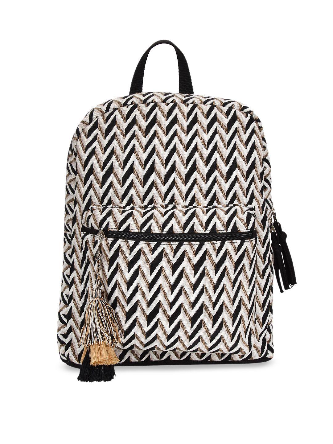 anekaant women beige & black geometric printed backpack