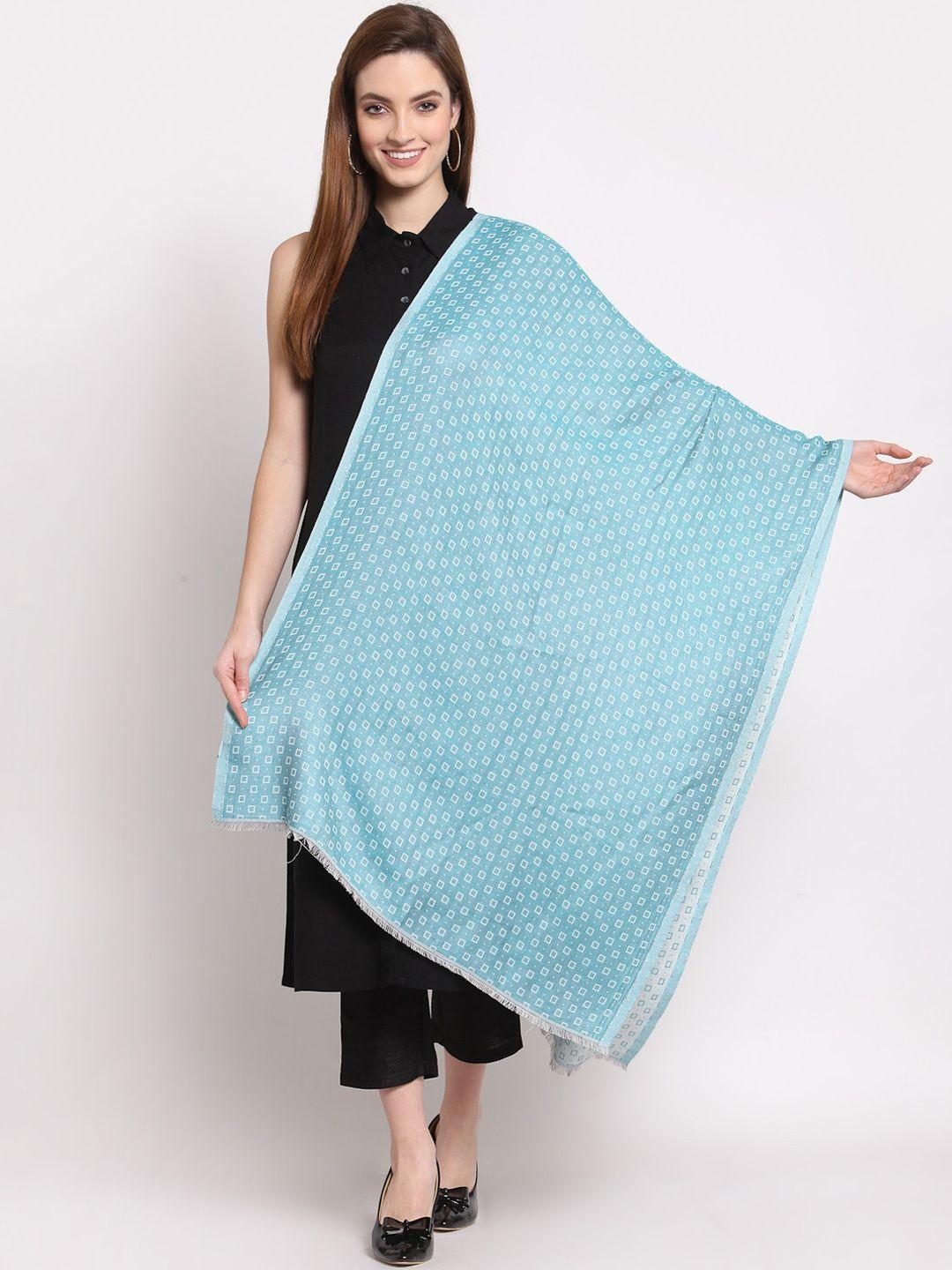 anekaant women blue & white geometric woven design shawl