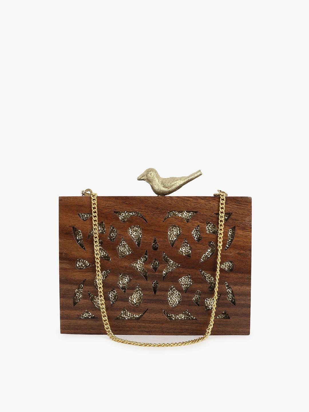 anekaant women brown embellished box clutches