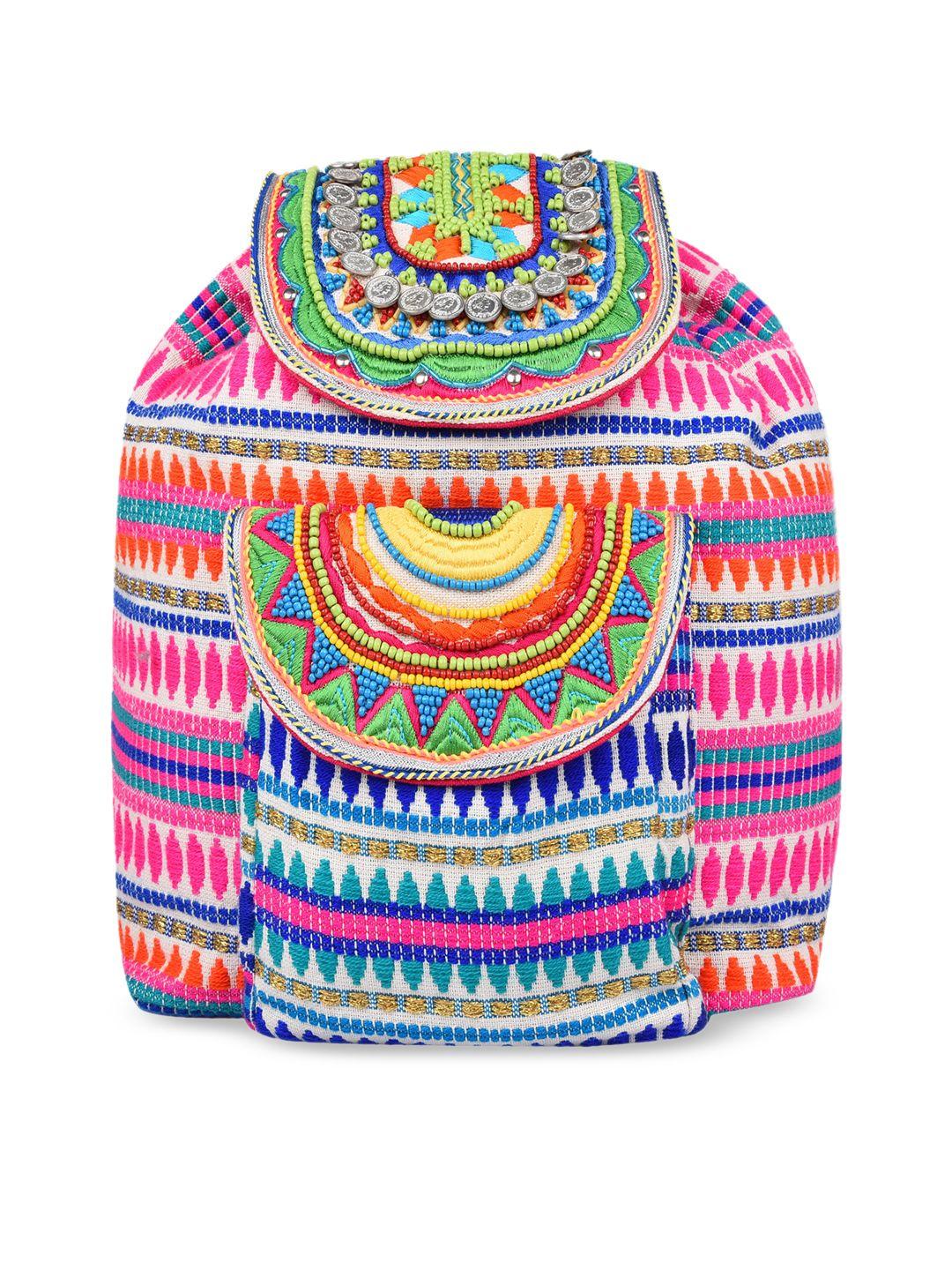anekaant women multicoloured textured backpack