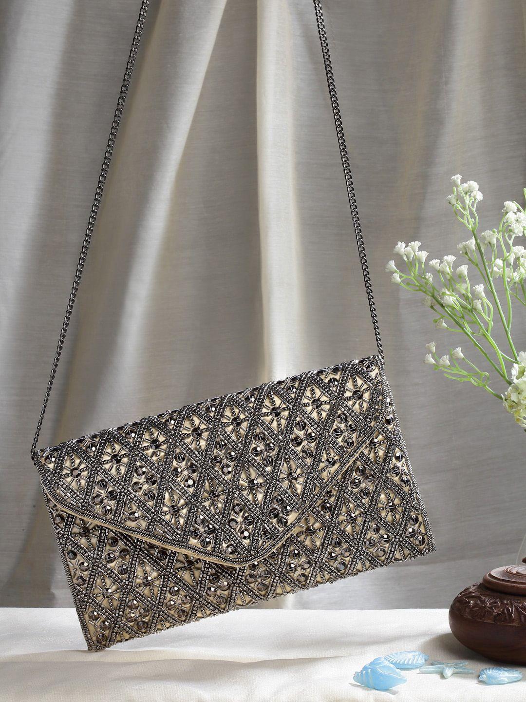 anekaant beads & sequines embellished satin sling bag