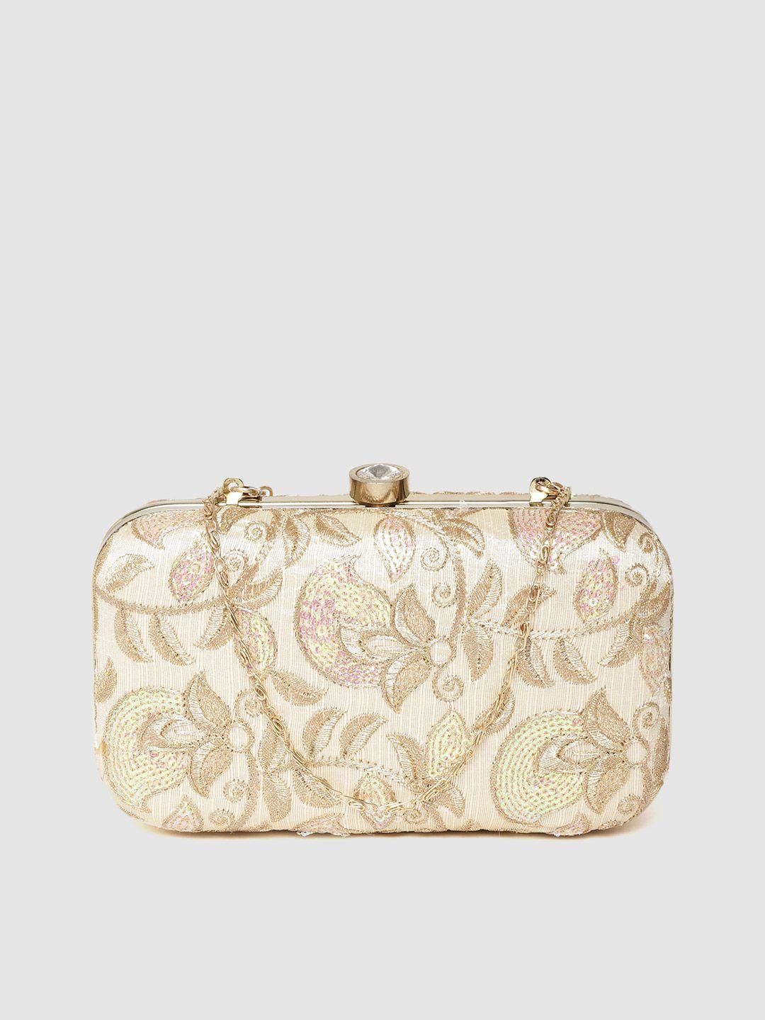 anekaant beige & gold-toned floral embroidered & sequinned box clutches