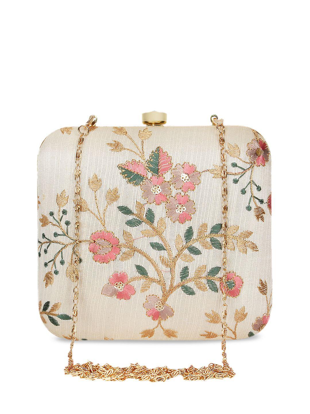 anekaant beige embroidered clutch
