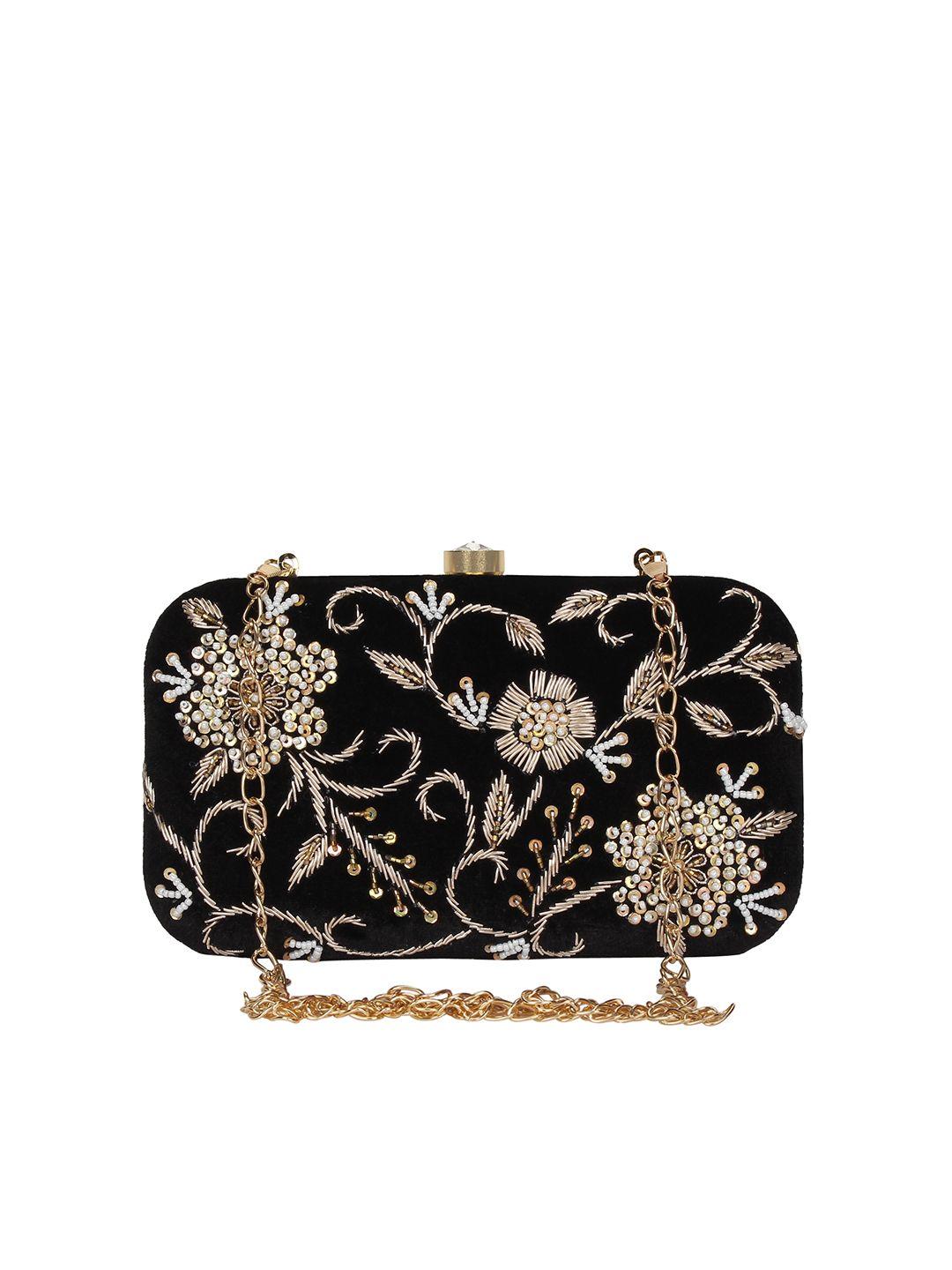 anekaant black & gold-toned embellished box clutch