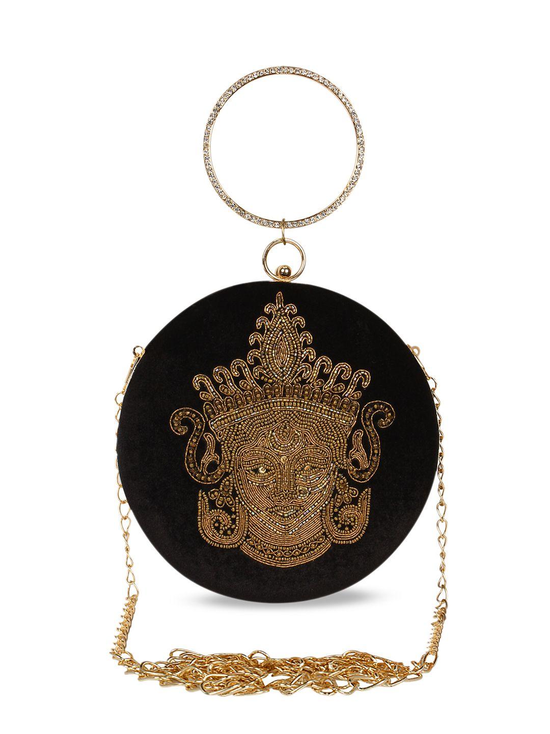 anekaant black & gold-toned embellished embellished clutch