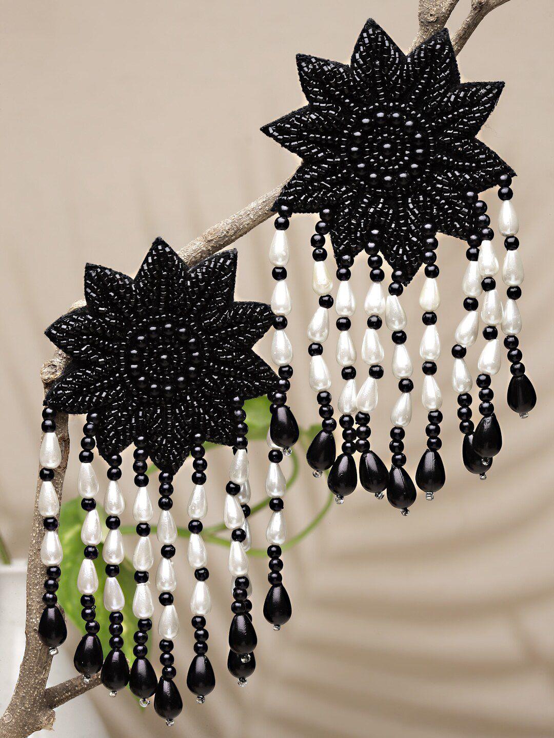 anekaant black & white floral drop earrings