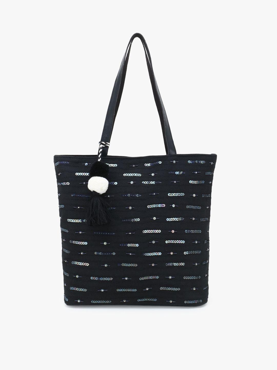 anekaant black embellished oversized shopper tote bag