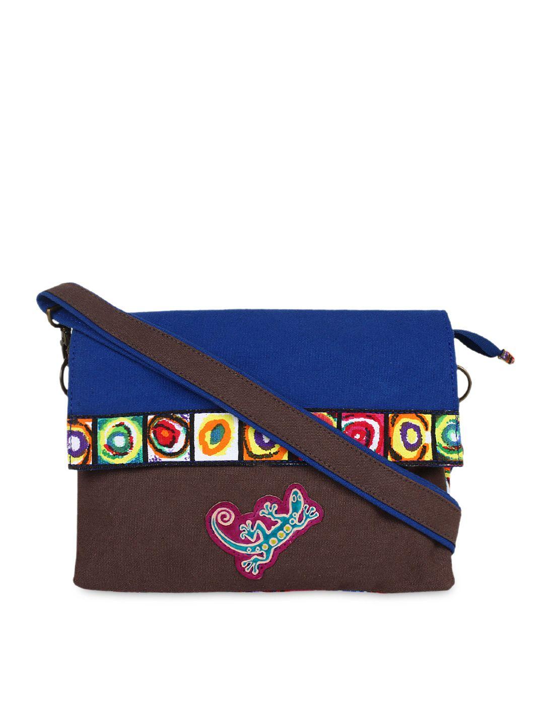 anekaant blue & brown printed sling bag