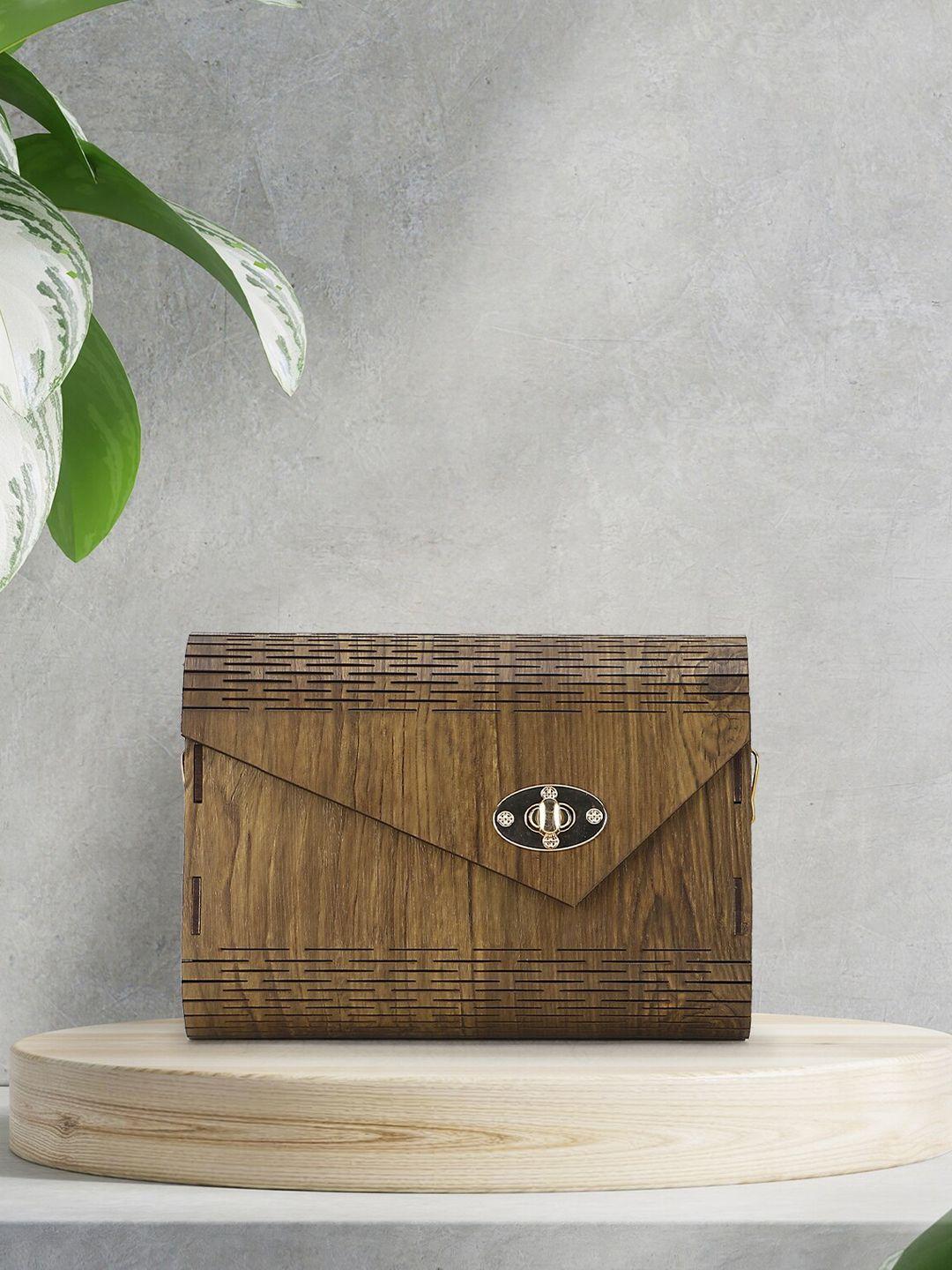 anekaant brown & gold-toned textured box clutch
