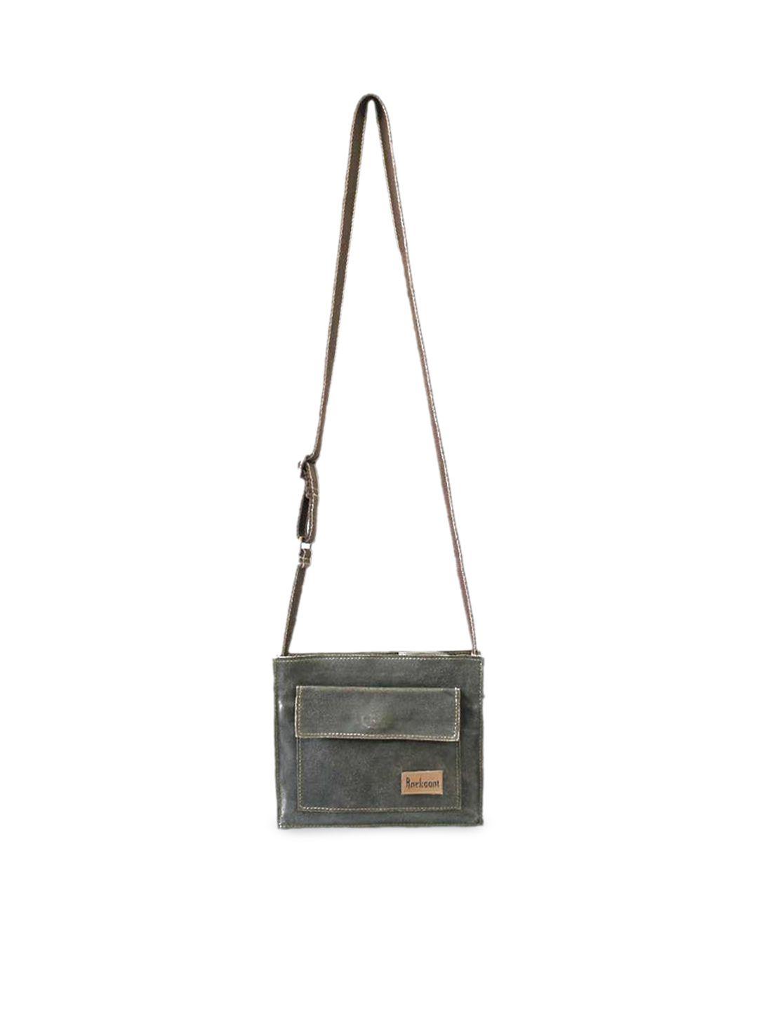 anekaant brown textured leather structured sling bag