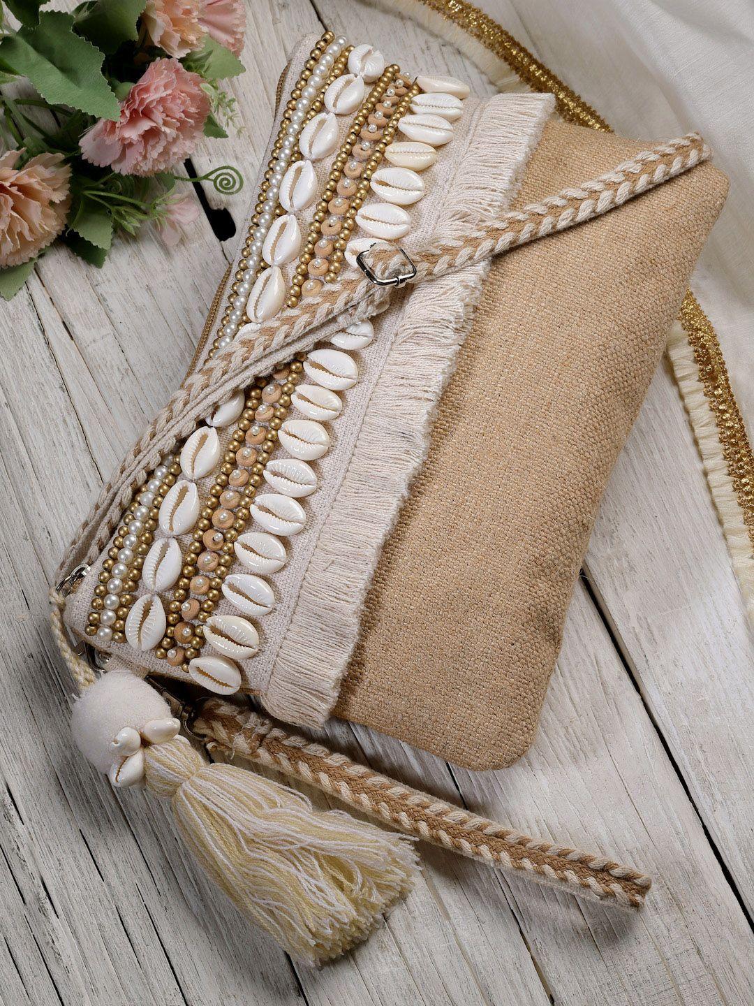 anekaant embellished jute miniature sling bag with tasseled