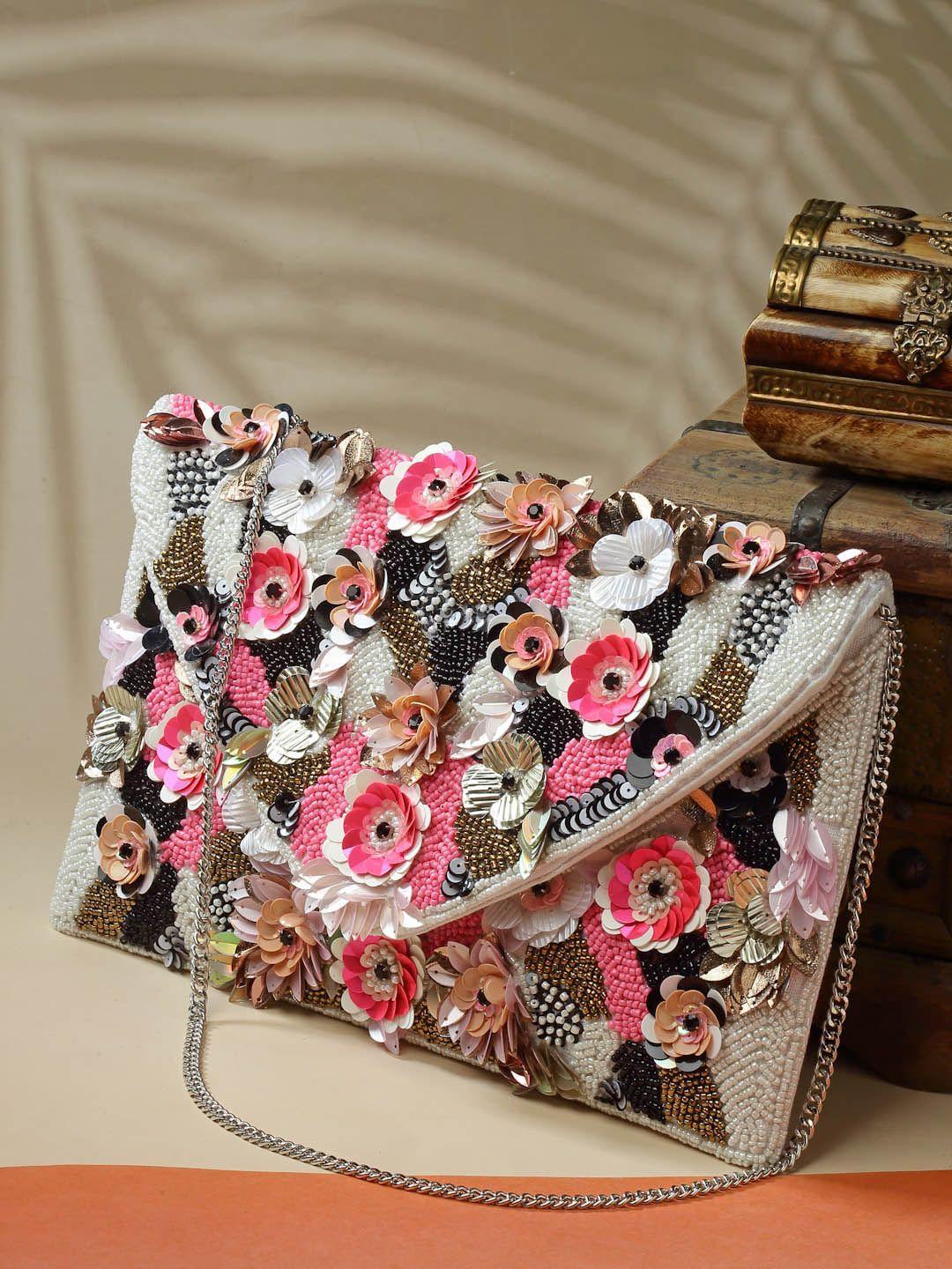 anekaant floral embellished structured sling bag