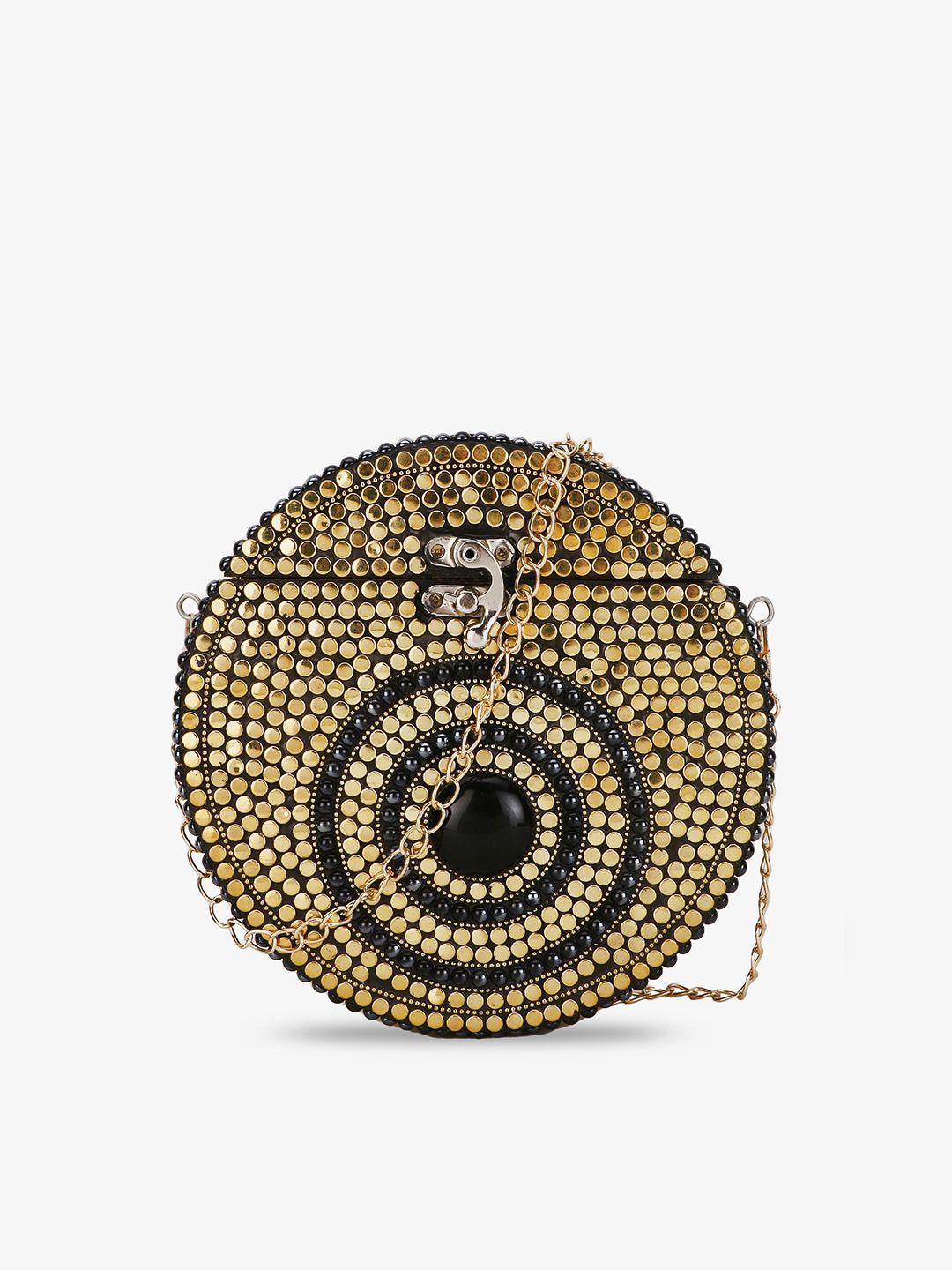 anekaant gold-toned & black embellished embellished purse clutch