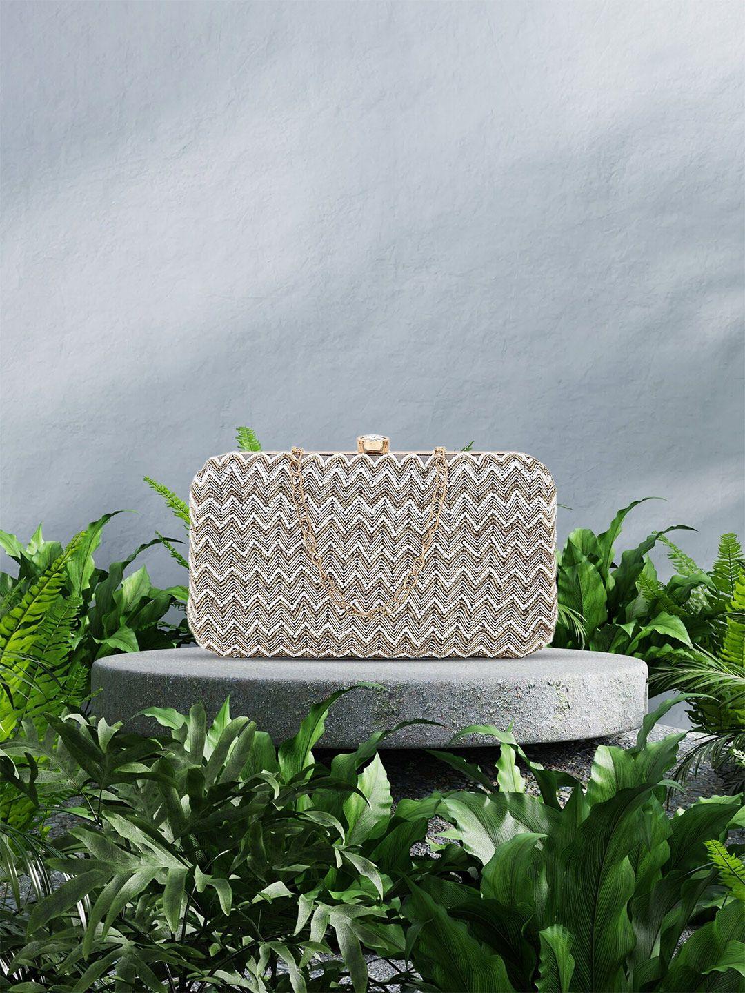 anekaant grey & white embellished purse clutch