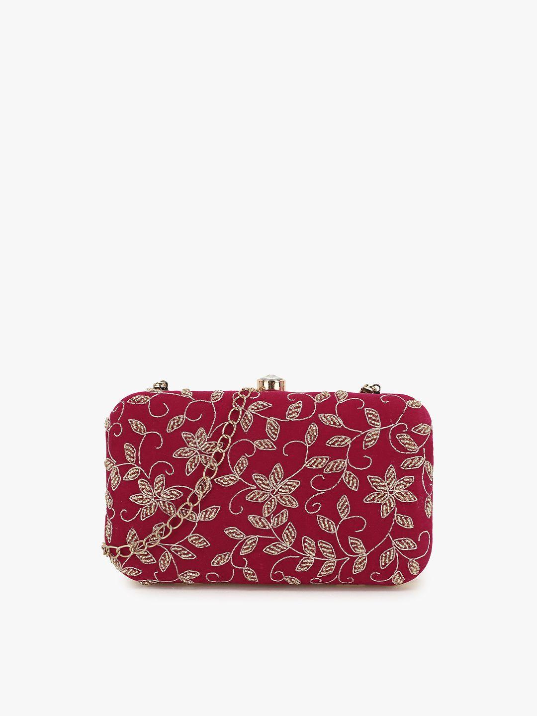 anekaant magenta & gold-toned embellished box clutch
