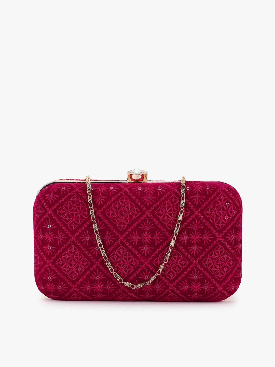 anekaant magenta & gold-toned embroidered box clutch