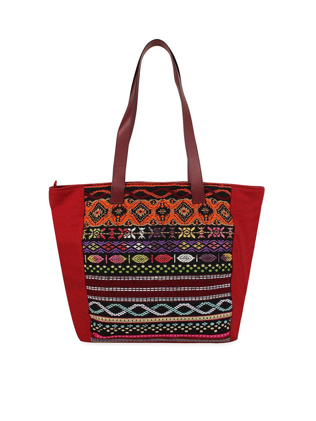 anekaant maroon embroidered tote bag