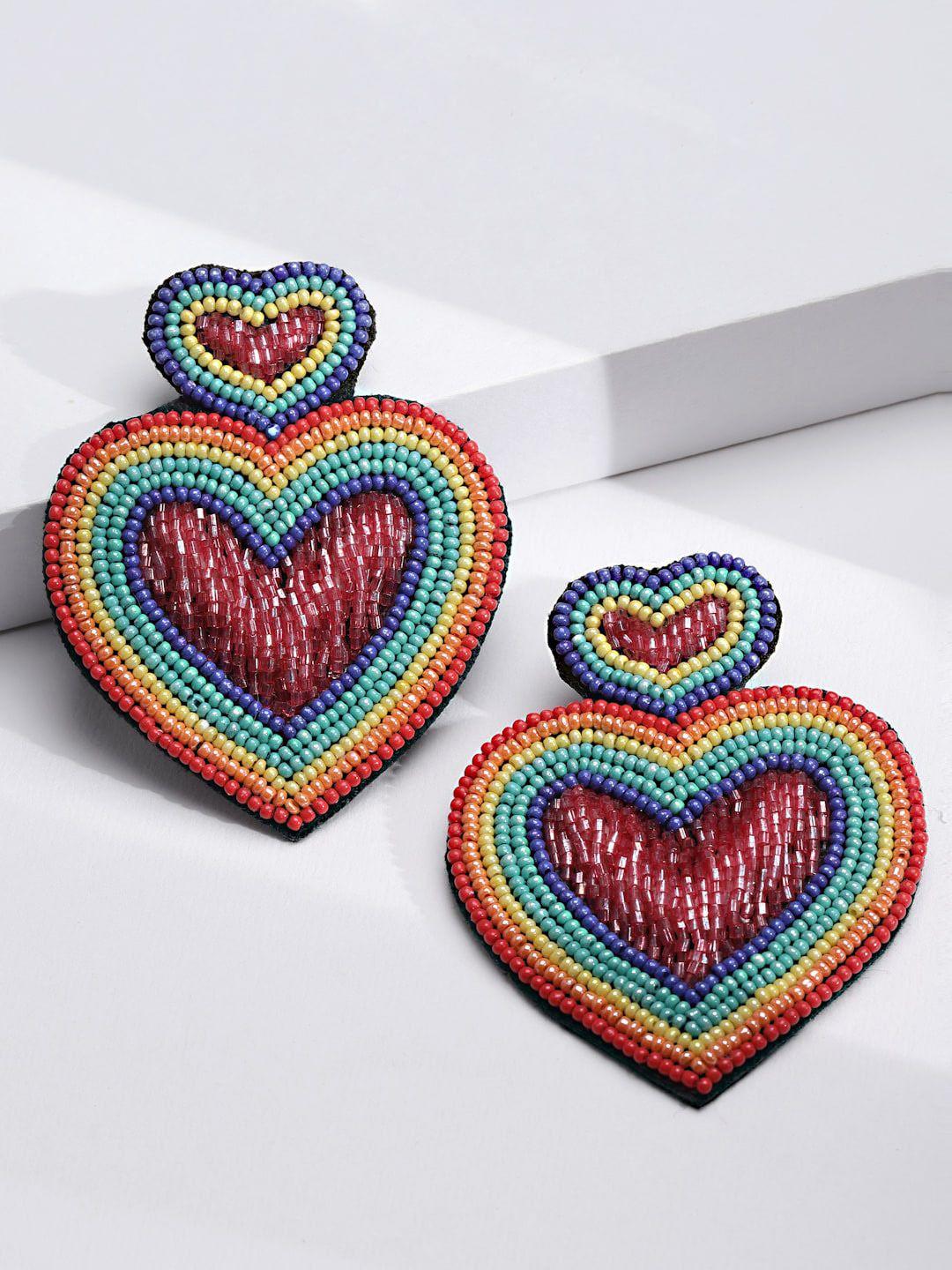 anekaant multicoloured heart shaped drop earrings