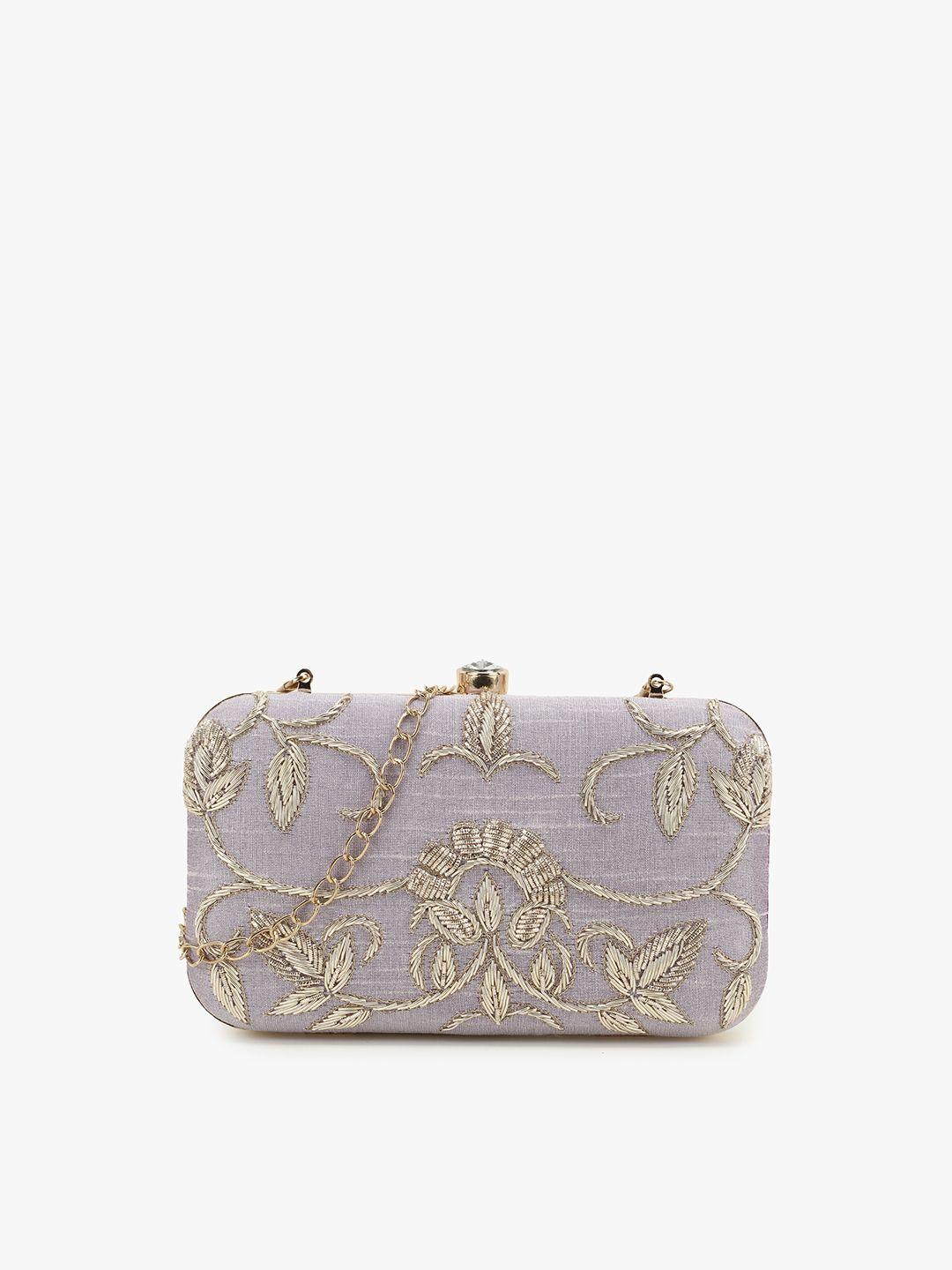 anekaant pastel purple & gold-toned embellished box clutch