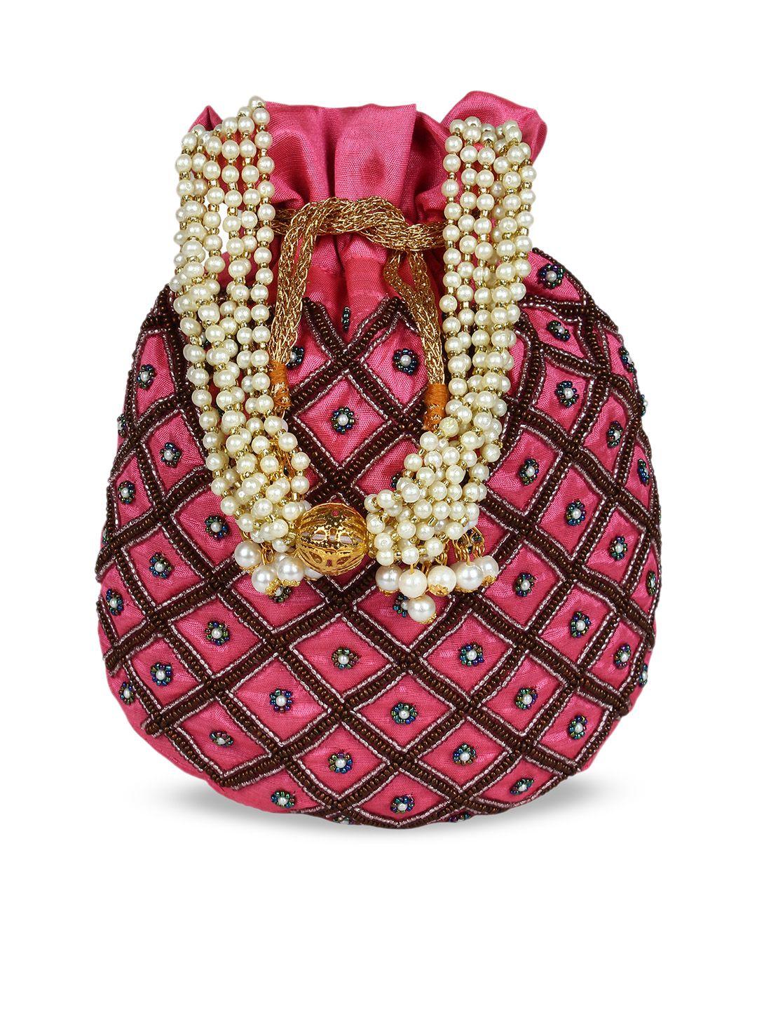 anekaant pink & maroon embellished clutch