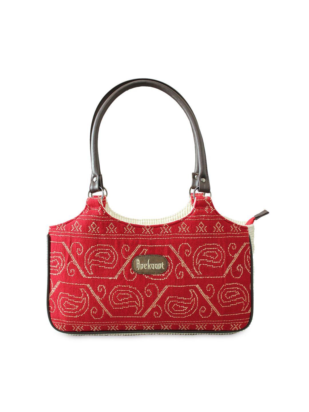 anekaant red jacquard woven shoulder bag