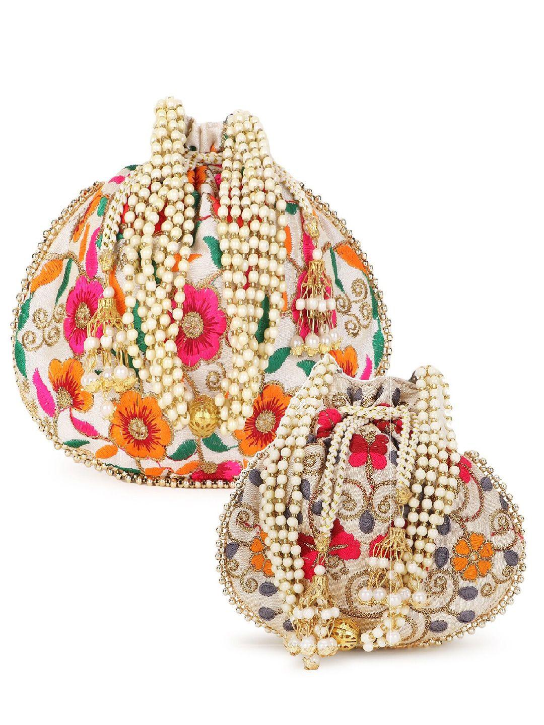 anekaant set of 2 floral embroidered potli clutches