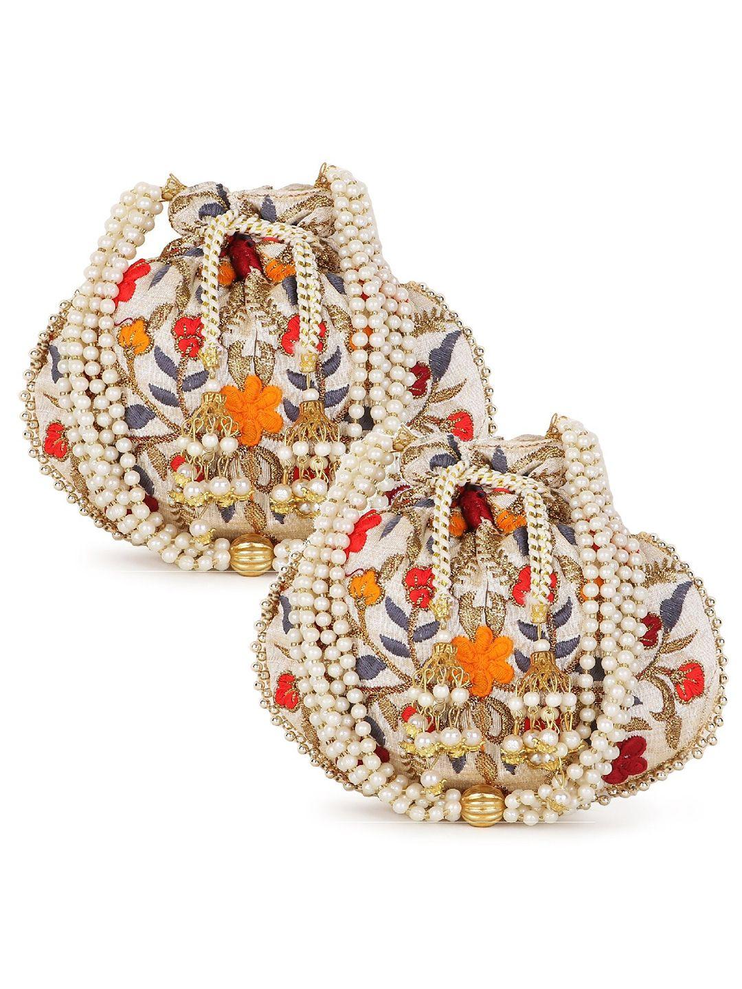 anekaant set of 2 floral embroidered potli clutches