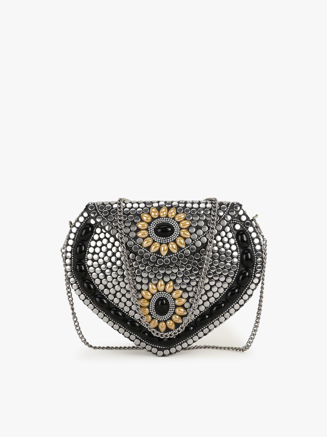 anekaant silver-toned & gold-toned embellished box clutch