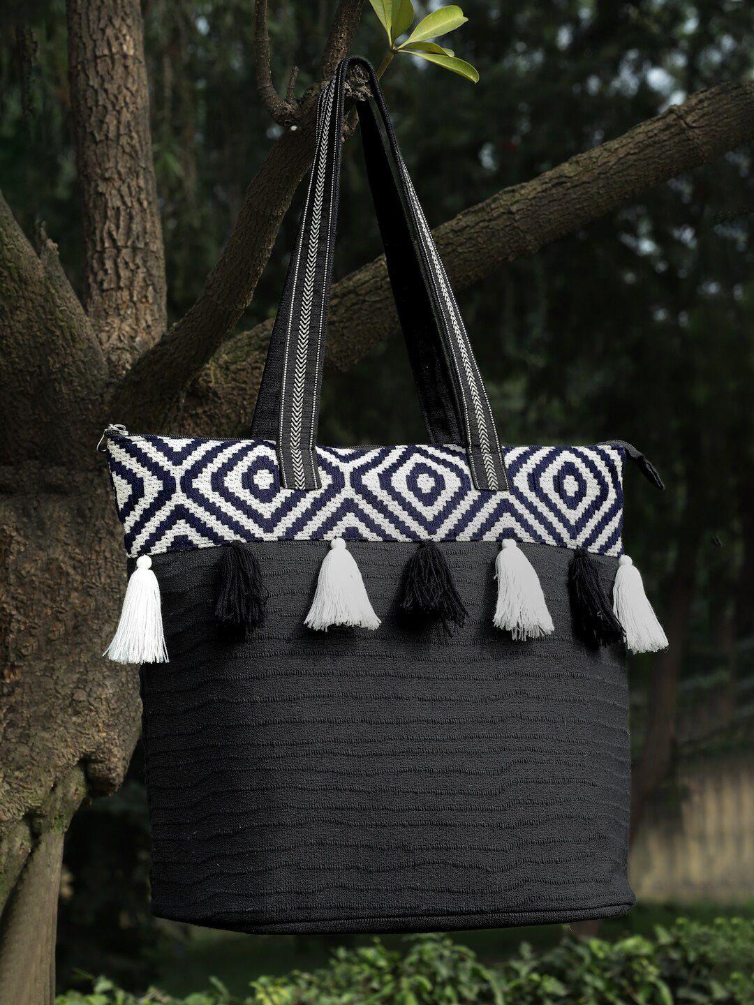 anekaant striped cotton canvas structured shoulder bag