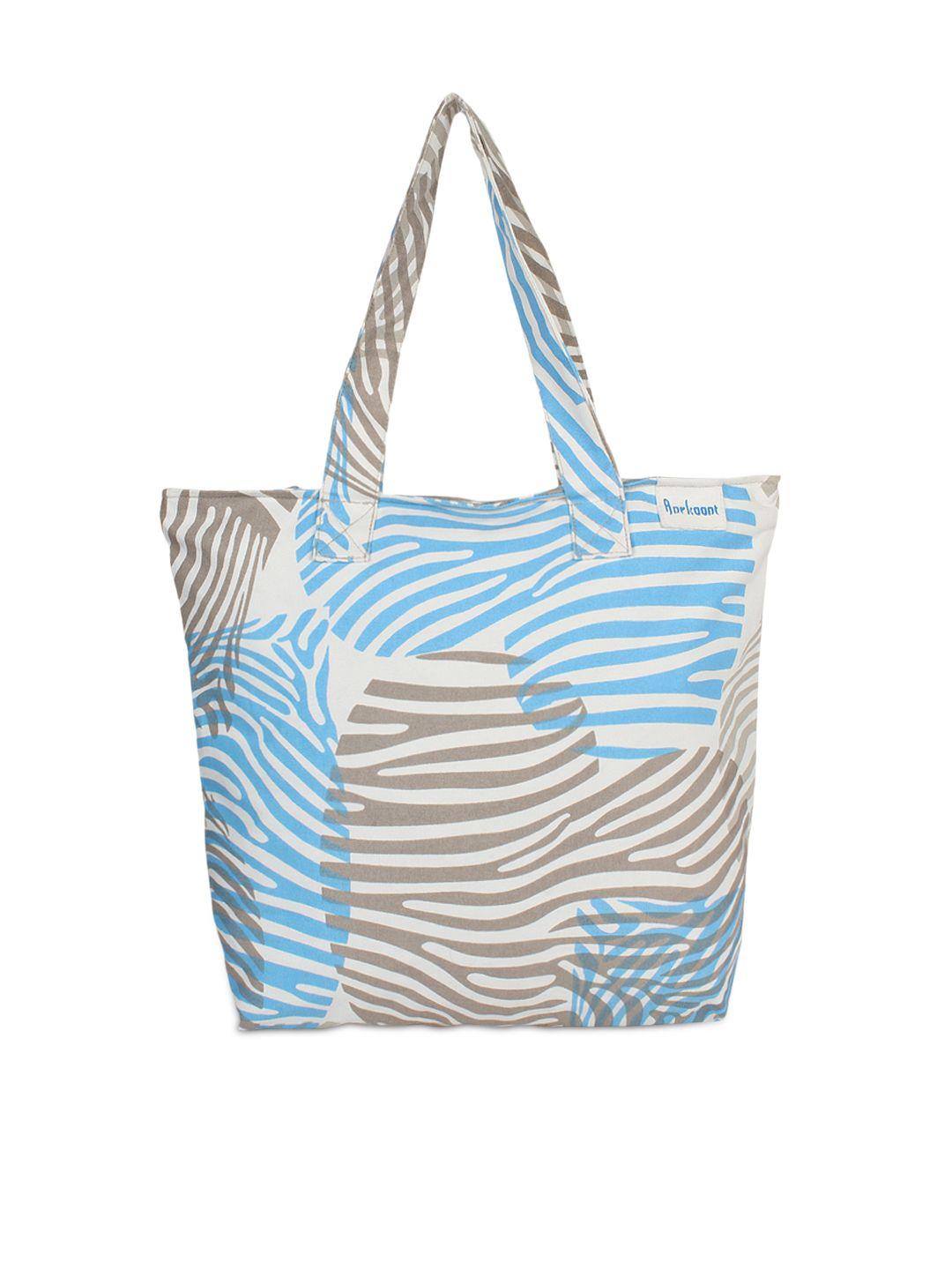 anekaant white & blue printed tote bag