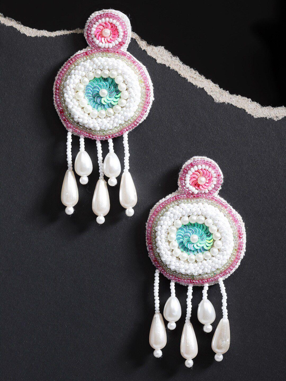 anekaant white & pink classic drop earrings