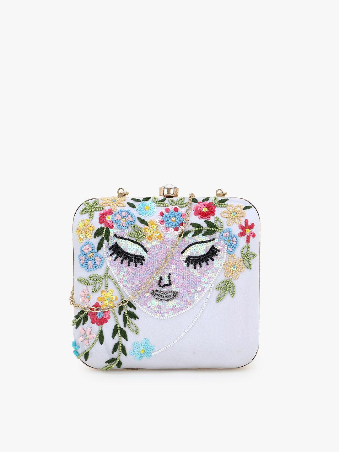 anekaant white & pink embellished clutch