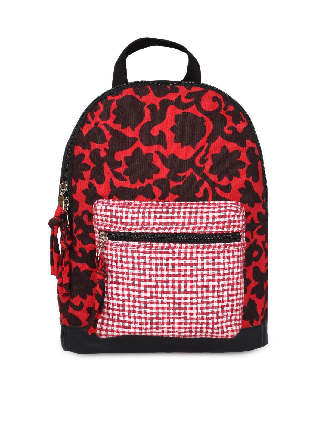 anekaant women black & red floral print backpack