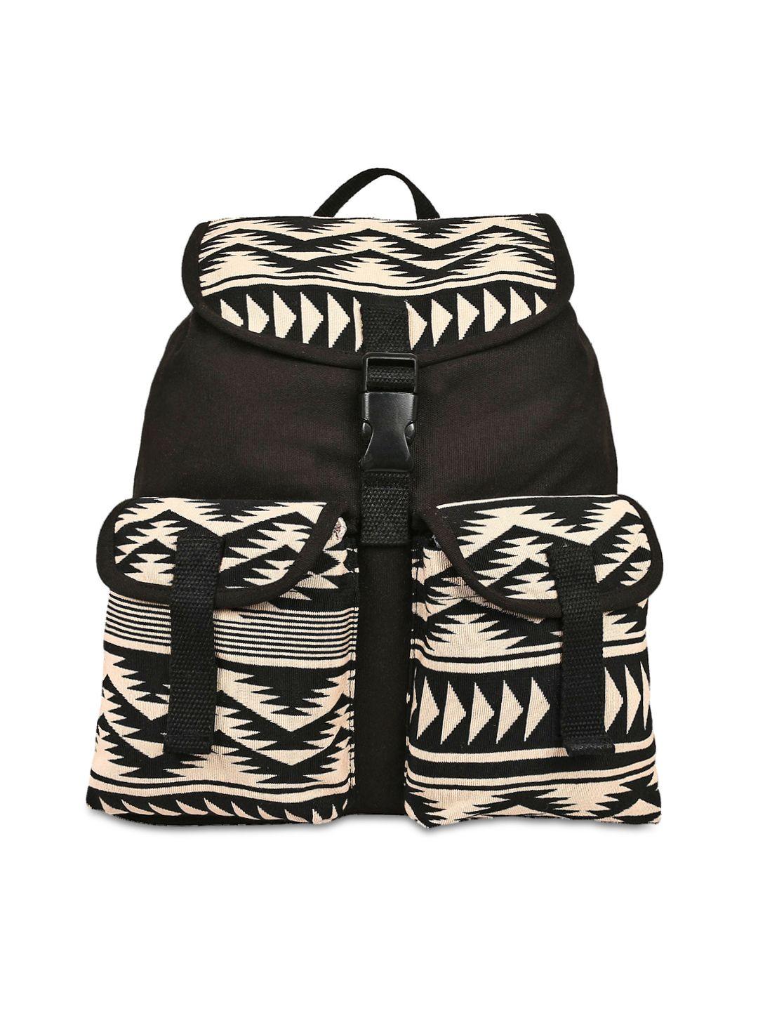 anekaant women black & white jacquard backpack