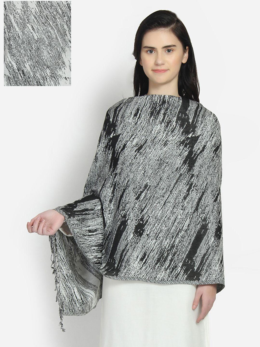 anekaant women black & white woven design reversible shawl