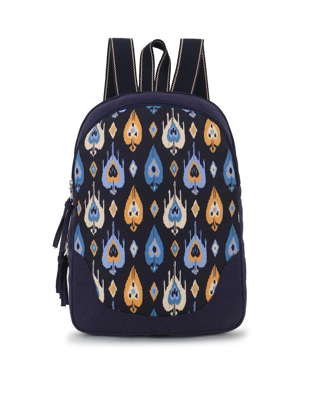 anekaant women blue & yellow geometric printed backpack