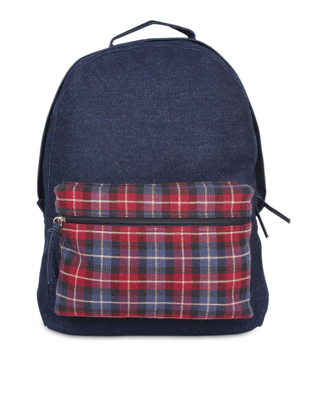 anekaant women blue denim checked backpack