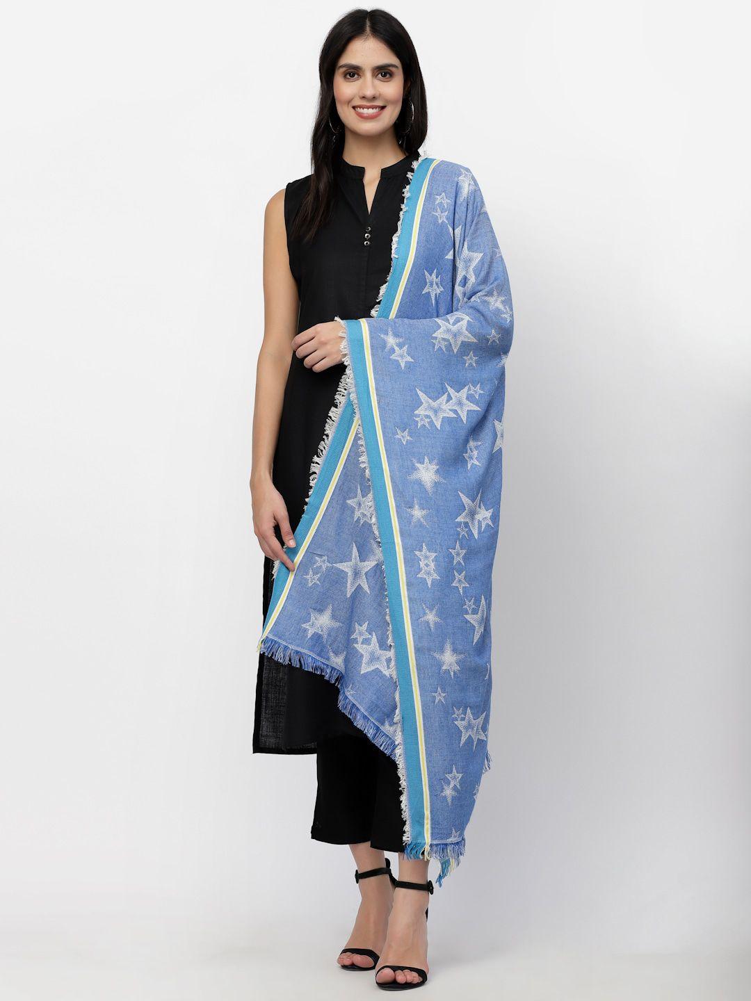 anekaant women blue geometric woven shawl