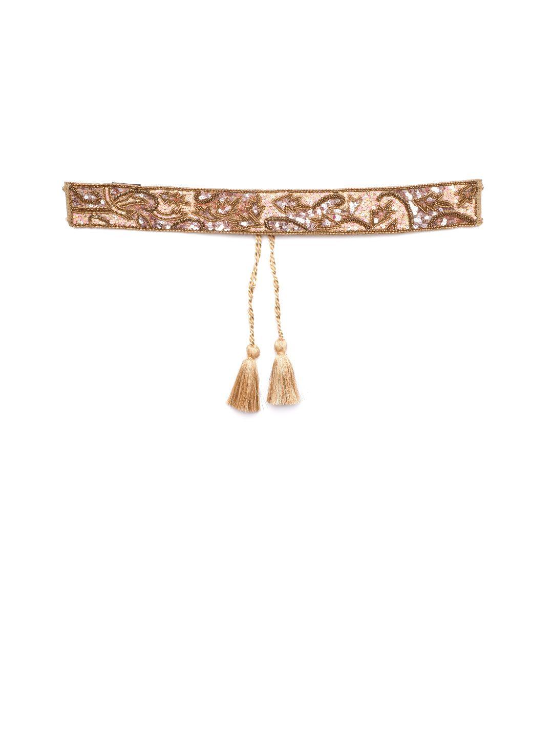 anekaant women gold-toned & peach-coloured beaded sequinned belt
