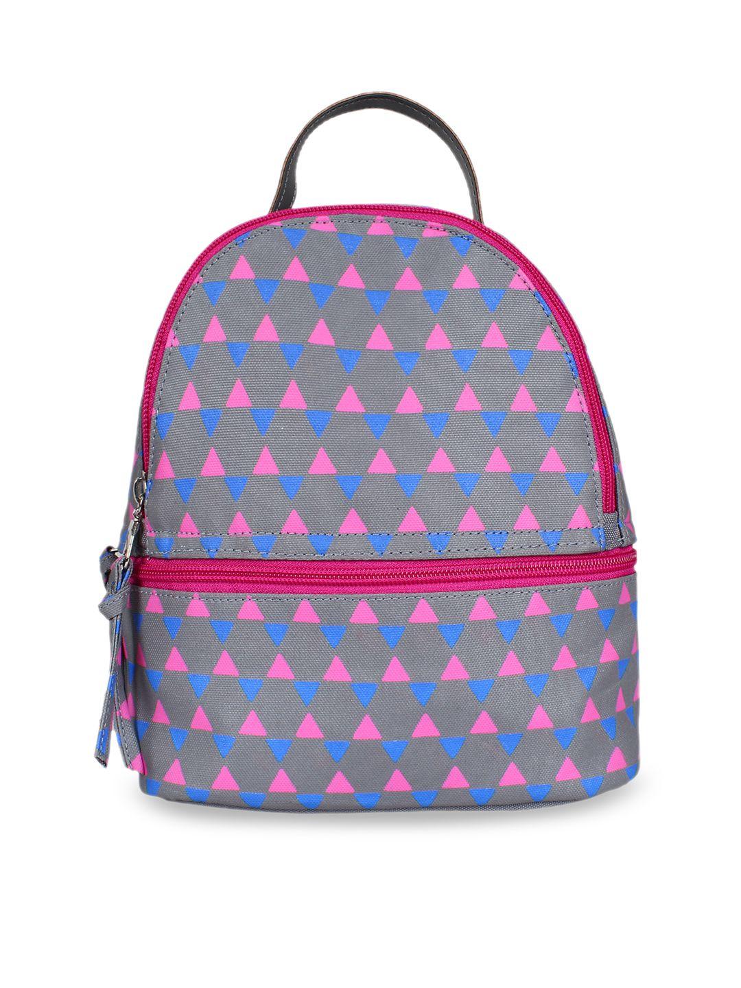 anekaant women grey & pink geometric backpack