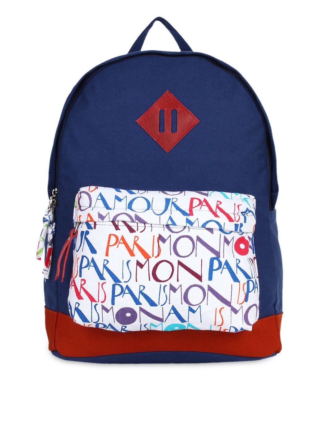 anekaant women navy & white printed backpack