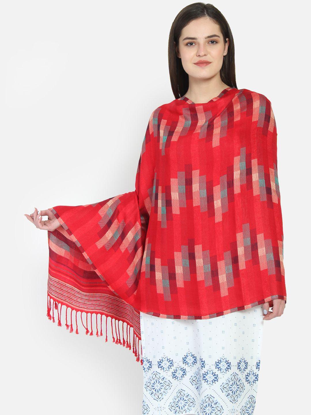 anekaant women red woven design shawl